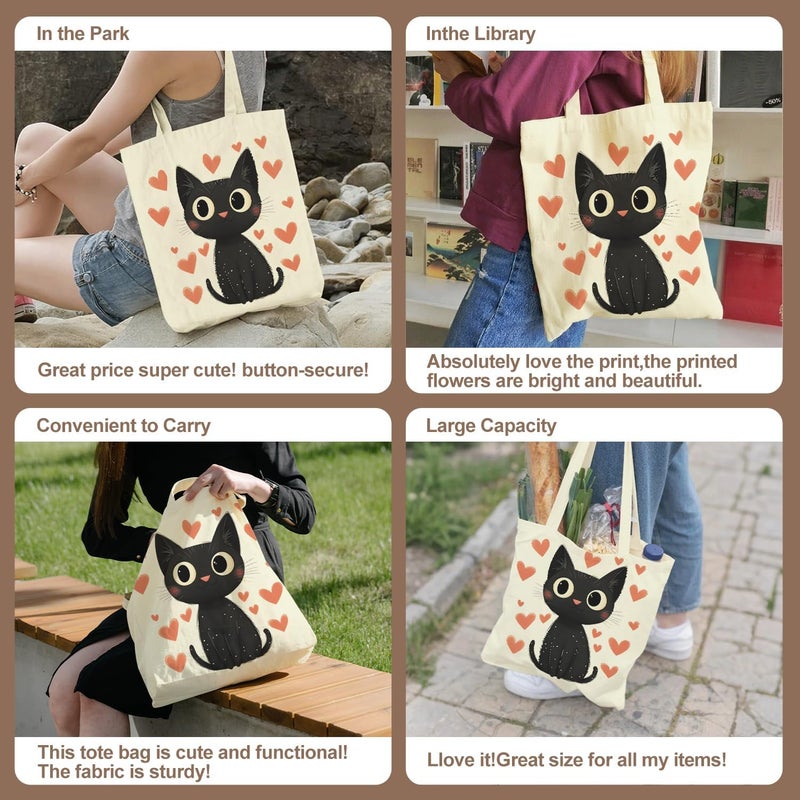 ANNA QUEEN Cat Tote Bag Shoulder Bag Handle Bag for Gym Yoga Picnic Beach Kitchen Reusable - Image 5
